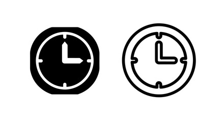 Clock Icon Set: Solid and Outline Variations