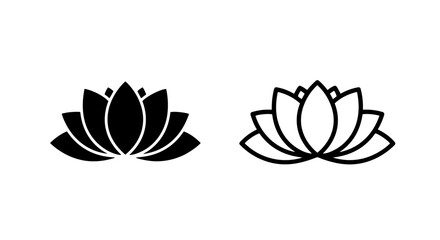 Obraz premium Set of lotus flower icons, available in solid black and outline for spiritual or nature themes.