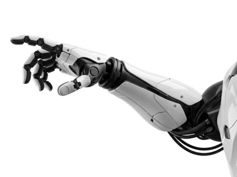 Robotic Arm Hand Reaching Isolated on Transparent Background - Powered by Adobe