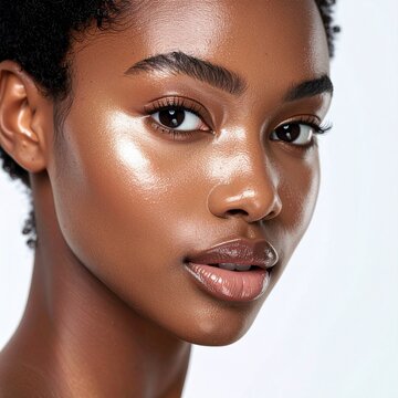 Primer plano de rostro femenino con piel hidratada y fresca, sensaci&oacute;n de frescura, fondo blanco limpio, iluminaci&oacute;n profesional de estudio, estilo publicidad cosm&eacute;tica