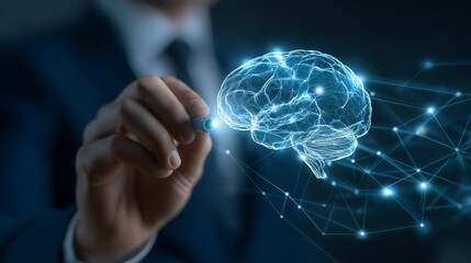 AI Neural Networks in Business with Futuristic Technology and Big Data Concept