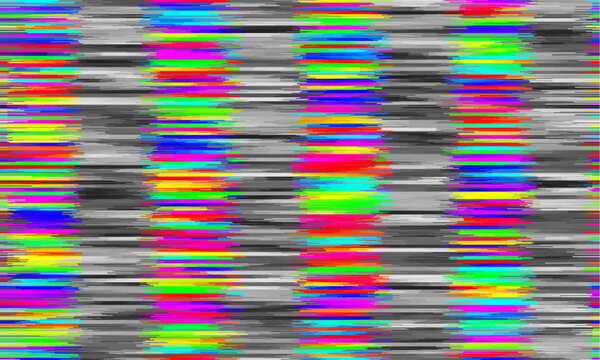 Multicolored digital glitch pattern background with a gray lines. Vector glitch background