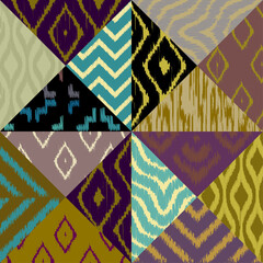Fototapeta premium Seamless patchwork pattern. A collection of ikat style textures. Native print for textiles. Ethnic and tribal motifs. Vector illustration in