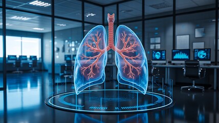 Obraz premium Human lungs medical scan with futuristic healthcare technology 