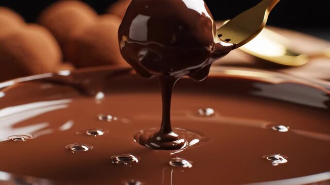 Decadent Chocolate Truffles with Golden Fork in Melted Chocolate