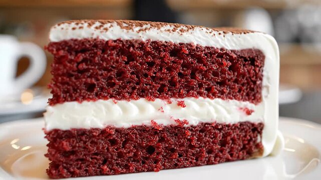 Delicious Red Velvet Cake Slice with Cream Cheese Frosting