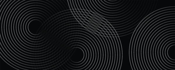 Abstract black background with circle lines pattern. Black metal lines texture. Modern shiny black and gray gradient lines creative design. Suit for wallpaper, backdrop, banner, poster.
