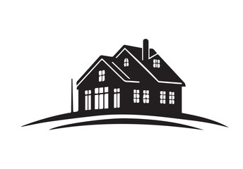 House Silhouette with Minimal Home Exterior Black Vector Illustration.