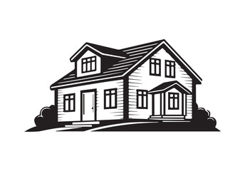 House Silhouette with Minimal Home Exterior Black Vector Illustration.