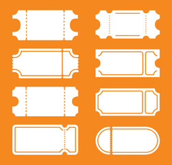 Ticket & Coupon Template Icons Set. Editable Voucher, Pass and Label Shapes.