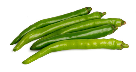 Photo of fresh bell peppers taken with a high-resolution camera using the focus-stacking technique on a white background.