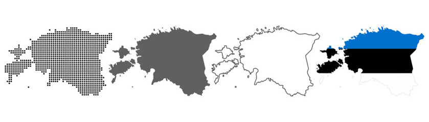 Fototapeta premium Estonia map set with dotted solid outline and flag style vector illustration