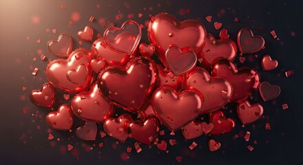 Red Hearts Flying in Air