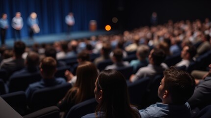 Naklejka premium Audience members watching a presentation lecture or other event from their seats 