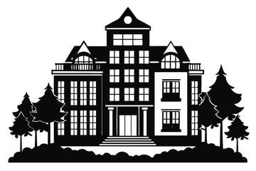 Fototapeta premium hotel building line art silhouette vector illustration