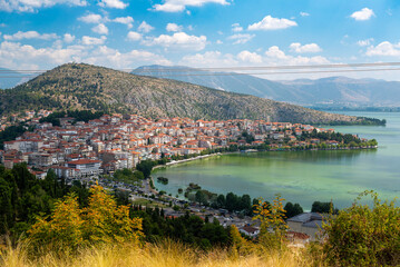 The town of Kastoria and Orestiada lake in northern Greece, in western Macedonia.