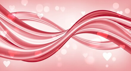 Pink Ribbon Waving with Hearts