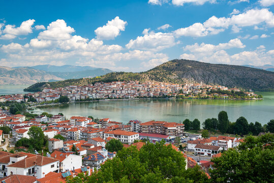 The town of Kastoria and Orestiada lake in northern Greece, in western Macedonia.