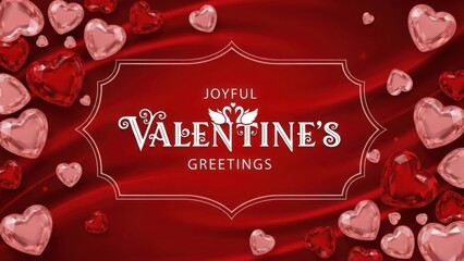 Naklejka premium Joyful valentines day greetings with red hearts on red background