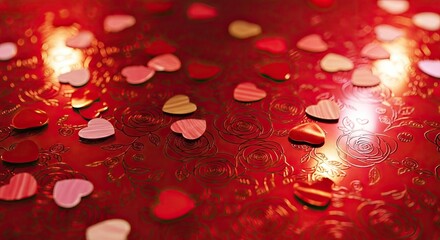 Red Background with Heart Confetti