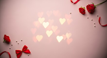 Valentine's Day hearts and roses on pink