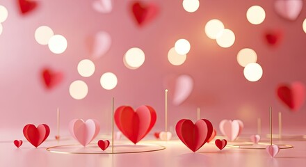 red and pink hearts on sticks with bokeh lights