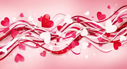 Valentine's Day Background with Hearts and Ribbons
