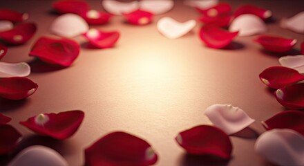Romantic Red and White Rose Petals on Table