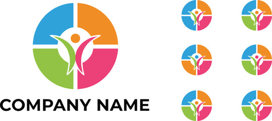 Abstract human wellness logo vector featuring colorful circular shapes for healthcare fitness lifestyle branding identity design