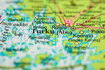 Naklejka premium regional map focused on turku abo and coastal municipalities.