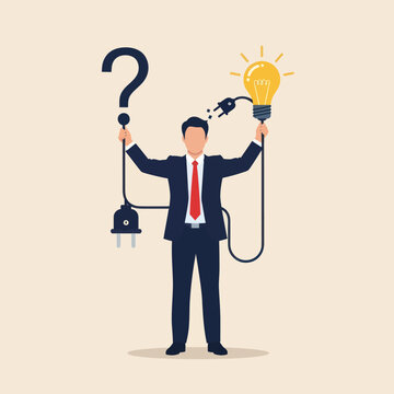 Man in Suit Holding Question Mark and Light Bulb.