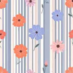 Obraz premium A seamless floral pattern on striped background