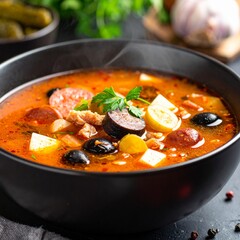 Russische Soljanka mit Fleisch und Gurken