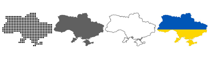 Obraz premium Ukraine map set with dotted solid outline and flag style vector illustration