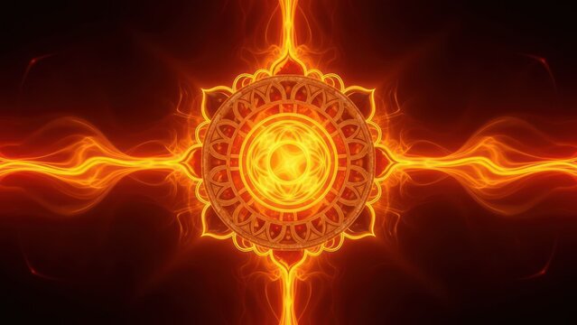 Blazing geometric mandala creation with fire energy and spiritual impact design