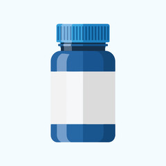 Obraz premium Blue medicine bottle with blank label simple flat vector illustration for healthcare and pharmaceutical concepts isolated on light background