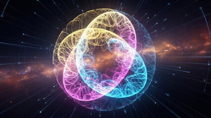 Obraz premium Cosmic energy streams forming a vibrant node of interconnected light particles in space