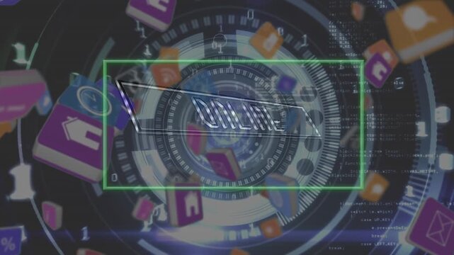 Animated internet icons fall on a pink background, ideal for ads or abstract concepts.