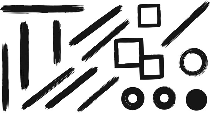 Colorful Straight Lines Squares And Circles Collection Brush Drawn Childish Geometric Shapes Calligraphy Thick