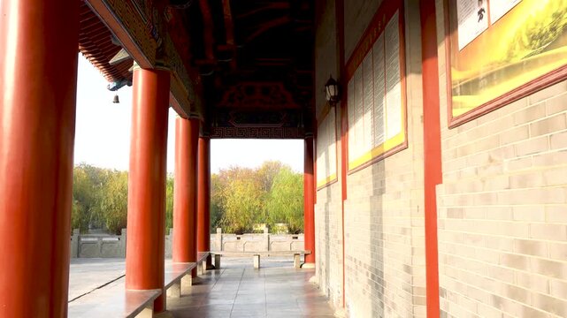 corridor outside the Sanqing Hall of Taiqing Palace in Luyi County, Zhoukou City, Henan Province, China. The ancestral temple revered by all sects of Chinese Taoism.