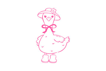 Spring goose clipart cute pink outline drawing of a goose wearing a hat and boots, perfect for easter or spring themed designs