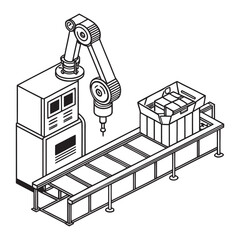 Automated Production Line Robot Arm Outline Vector Illustration