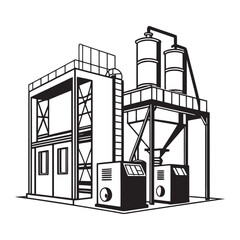 Industrial Manufacturing Facility Outline Vector Illustration