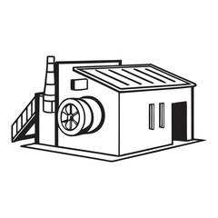 Industrial Warehouse Building Outline Vector Illustration