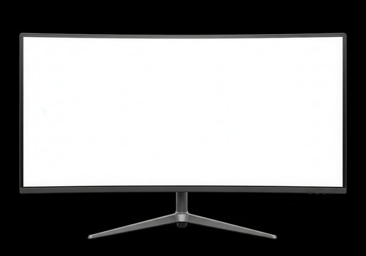Ultra wide curved display screen with isolated blank white surface against a black background