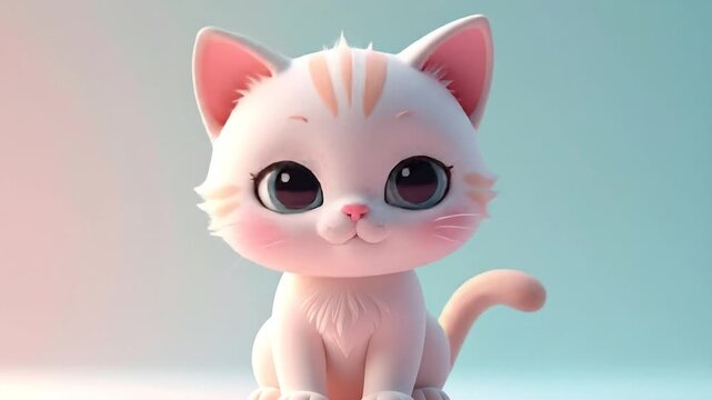 Cute cartoon cat with big eyes on a gradient background
