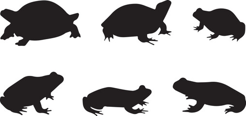 Fototapeta premium A stark black silhouette of a toad or frog in profile view