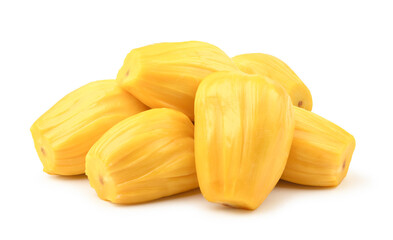 Ripe jackfruit bulbs isolated on white.