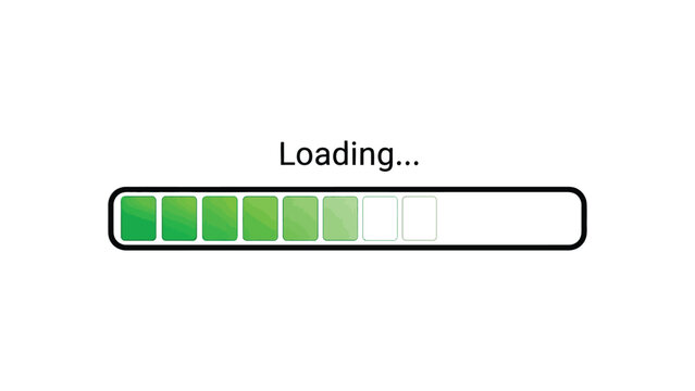 Graphical user interface loading bar showing progress with bright green segments indicating status