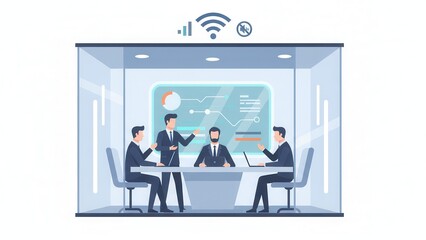 Obraz premium Dynamic corporate strategy session within an advanced glass office environment showcasing digital